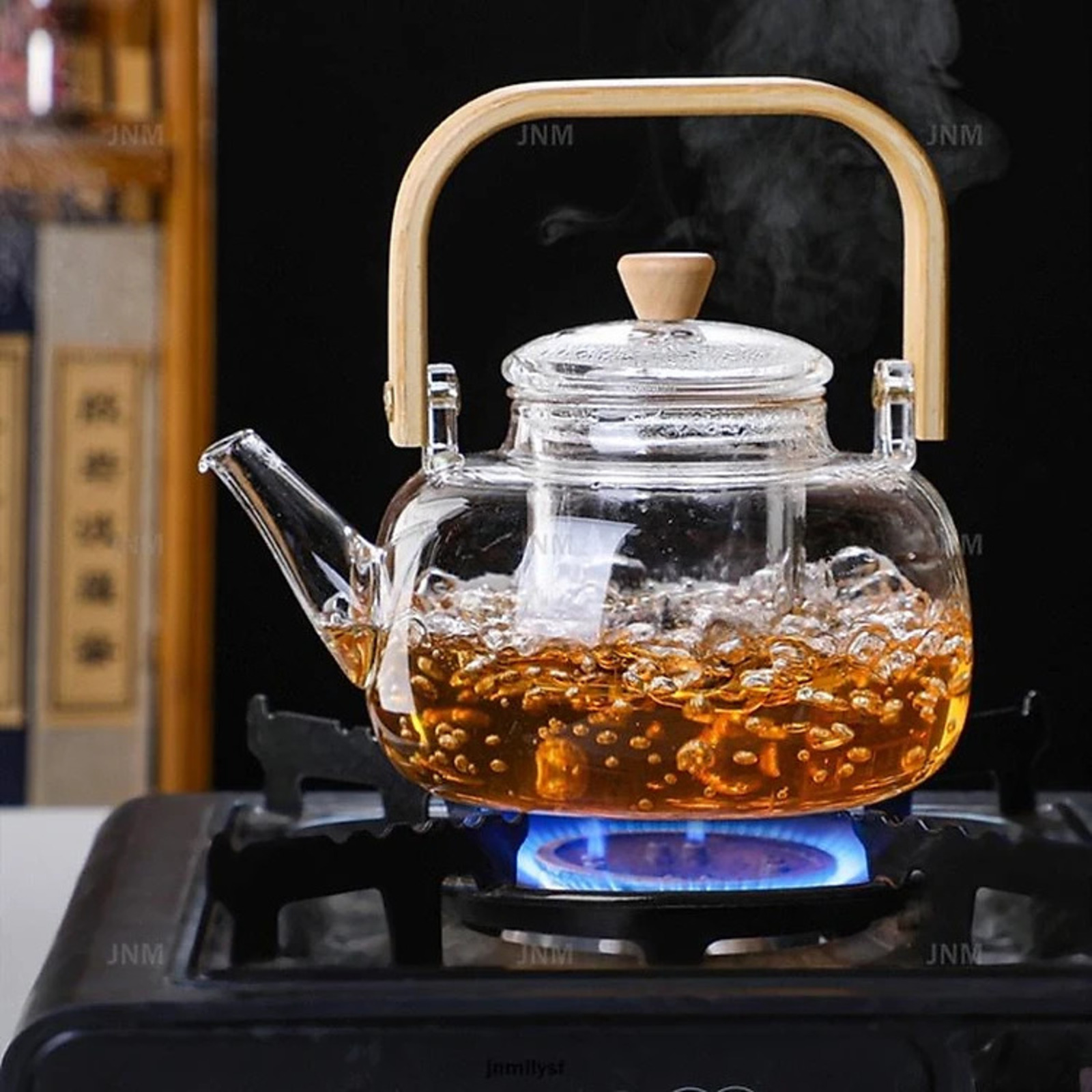 Ấm pha trà thuỷ tinh chịu nhiệt tay gỗ